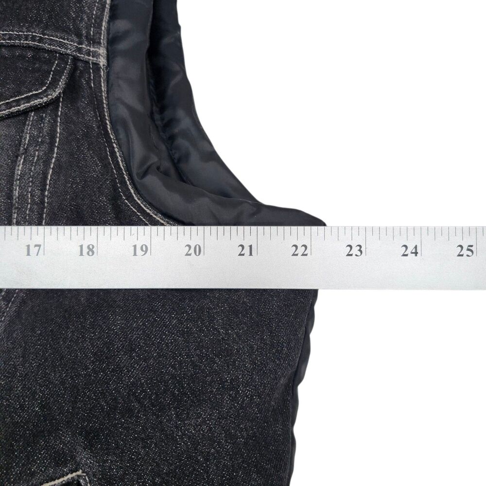 Denim and Co Black Denim Puffer Vest Womens Large Down Feather Fill Snap Zipper - Picture 11 of 12